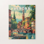 Verona Italy Travel Art Vintage Jigsaw Puzzle<br><div class="desc">Verona retro vector travel design. Verona is a city in northern Italy’s Veneto region,  with a medieval old town built between the meandering Adige River. It’s famous for being the setting of Shakespeare’s "Romeo and Juliet."</div>