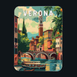 Verona Italy Travel Art Vintage Magnet<br><div class="desc">Verona retro vector travel design. Verona is a city in northern Italy’s Veneto region,  with a medieval old town built between the meandering Adige River. It’s famous for being the setting of Shakespeare’s "Romeo and Juliet."</div>
