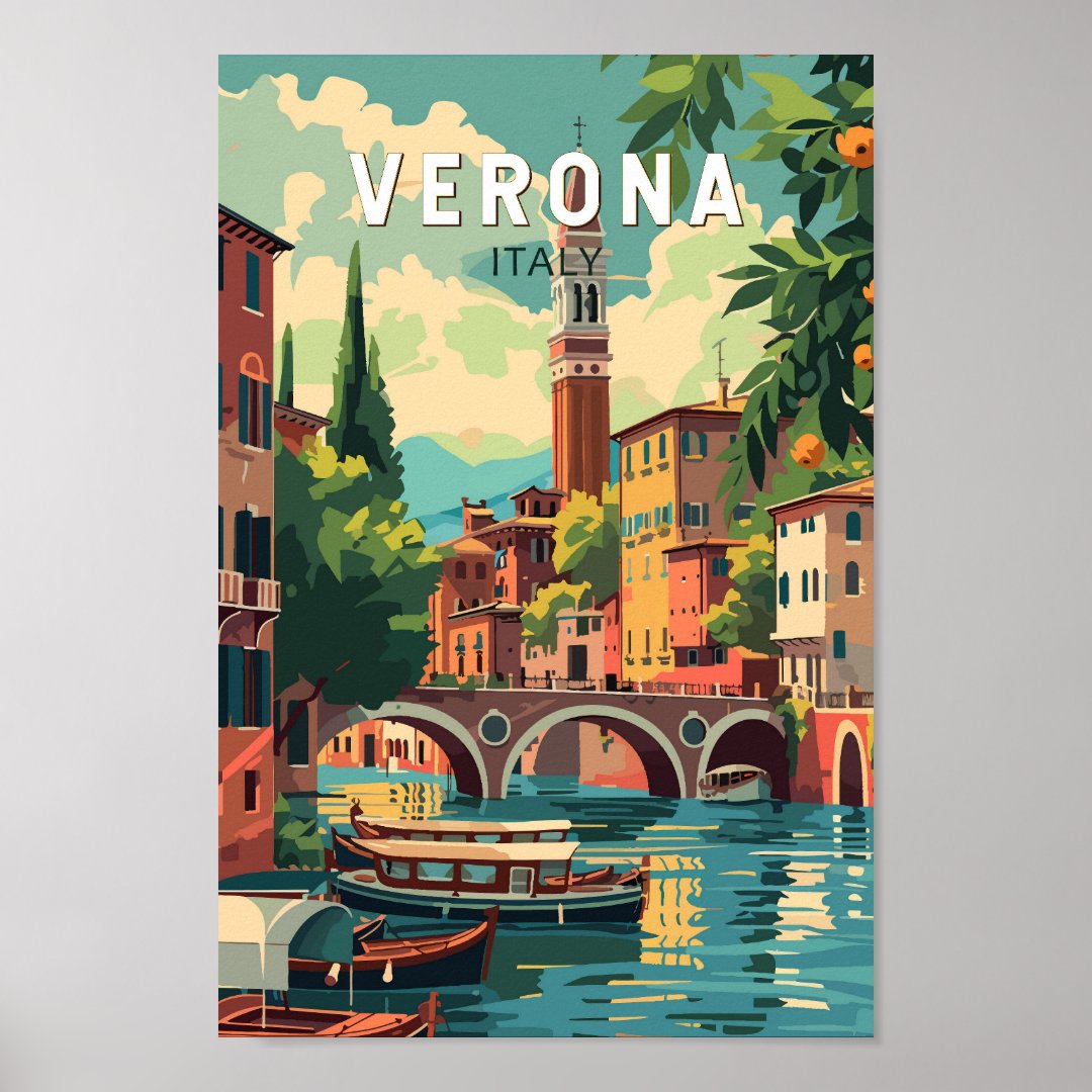 Verona Italy Travel Art Vintage Poster