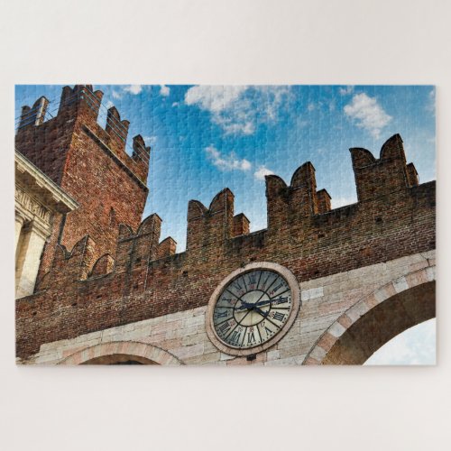 Verona medieval city wall clok tower Italy Jigsaw Puzzle
