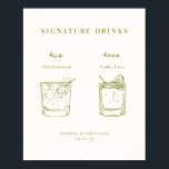 VERONA Moss Green Minimalist Signature Drinks Poster<br><div class="desc">VERONA,  moss green minimalist signature drinks,  wedding sign poster. Moss green typography and illustrated cocktails on soft beige color background.</div>