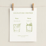 VERONA Moss Green Minimalist Signature Drinks Poster<br><div class="desc">VERONA,  moss green minimalist signature drinks,  wedding sign poster. Moss green typography and illustrated cocktails on soft beige color background.</div>
