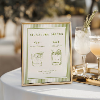 VERONA Moss Green Minimalist Signature Drinks Poster