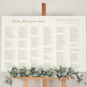 VERONA Moss Wedding Alphabetical Seating Chart Foam Board