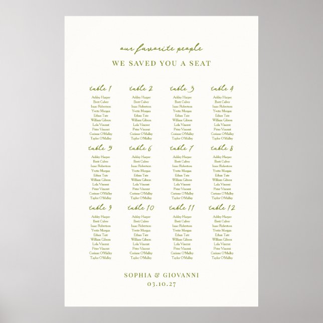VERONA Moss Wedding Seating Plan Poster (Front)