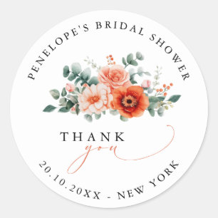 Verona Sunset Bright Orang Bridal shower thank you Classic Round Sticker