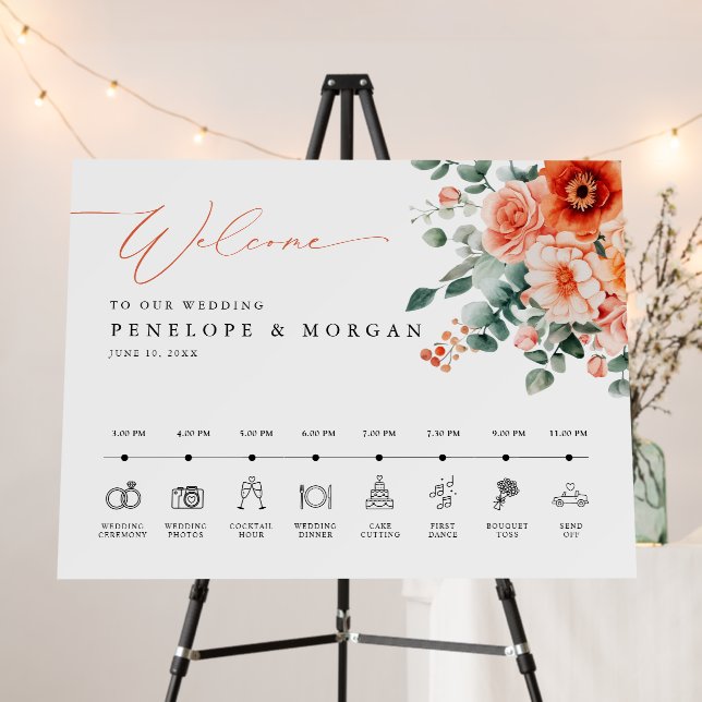 Verona Sunset Bright Orange Moder Welcome Timeline Foam Board (In Situ (Stand))