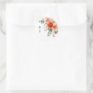 Verona Sunset Bright Orange Modern Floral Wedding Classic Round Sticker