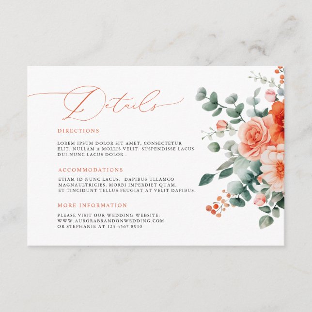 Verona Sunset Bright Orange Modern Floral Wedding Enclosure Card (Front)