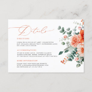 Verona Sunset Bright Orange Modern Floral Wedding Enclosure Card