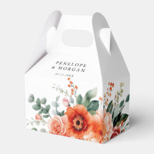 Verona Sunset Bright Orange Modern Floral Wedding Favor Boxes