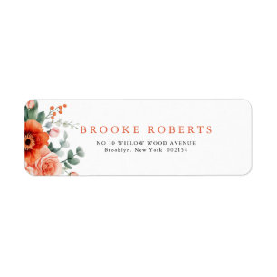 Verona Sunset Bright Orange Modern Floral Wedding Label