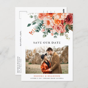 Verona Sunset Bright Orange Modern Floral Wedding Postcard