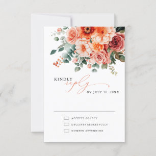 Verona Sunset Bright Orange Modern Floral Wedding RSVP Card