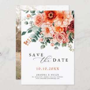 Verona Sunset Bright Orange Modern Floral Wedding Save The Date