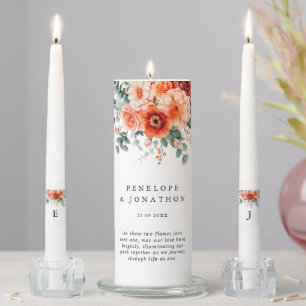 Verona Sunset Bright Orange Modern Floral Wedding Unity Candle Set