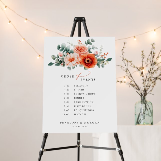 Verona Sunset Bright Orange Modern Order of Events Foam Board (In Situ (Stand))
