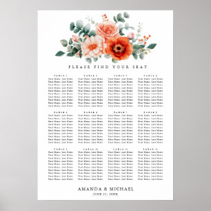 Verona Sunset Bright Orange  Wedding Seating Chart
