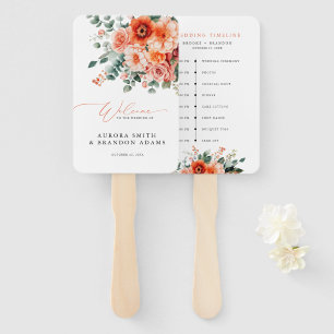 Verona Sunset Bright Orange wedding Timeline Hand Fan