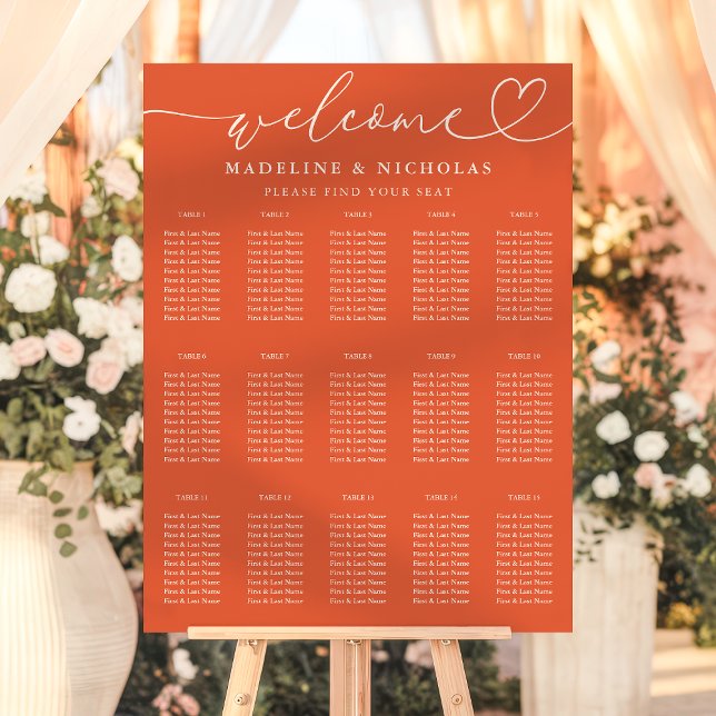Verona Sunset Calligraphy Wedding Seating Chart Foam Board (Creator Uploaded)
