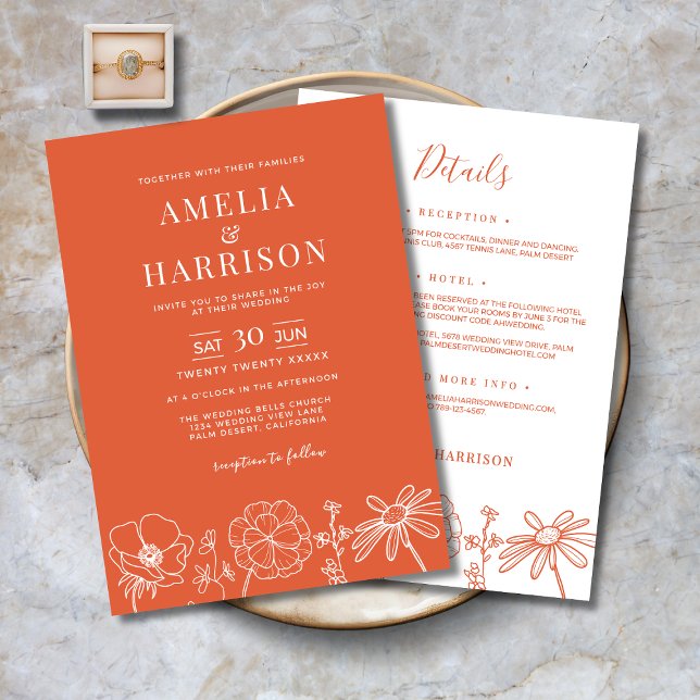 Verona Sunset Floral All In One Elegant Wedding Invitation (Verona Sunset Floral All In One Elegant Wedding Invitation with Details, RSVP, Reception, Hotel)