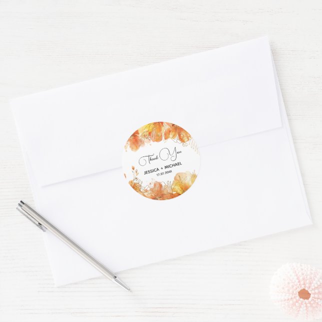 Verona Sunset Floral Gold Thank You Wedding Classic Round Sticker (Envelope)