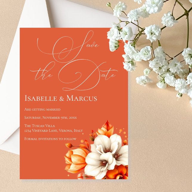 Verona Sunset Floral Save the Date Wedding Invitation (Verona Sunset Orange Save the Date Wedding Invitation)
