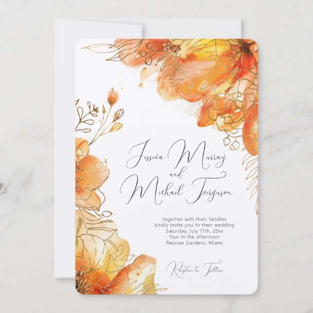 Verona Sunset Gold Floral Elegant Wedding  Invitation (Front)