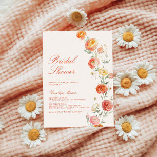 Verona Sunset Orange Bridal Shower Summer Florals Invitation