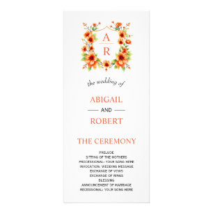 Verona sunset orange floral crest wedding program