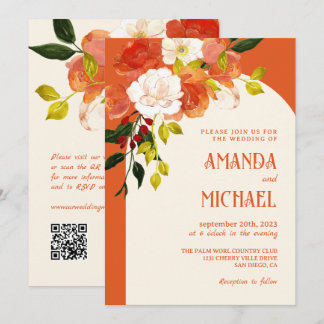 Verona Sunset Orange Floral Elegant Wedding Invitation