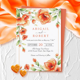 Verona sunset orange floral frame wedding invitation