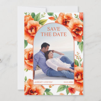 Verona sunset orange floral pattern wedding photo save the date