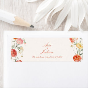 Verona Sunset Orange Floral Wedding Return Address Label