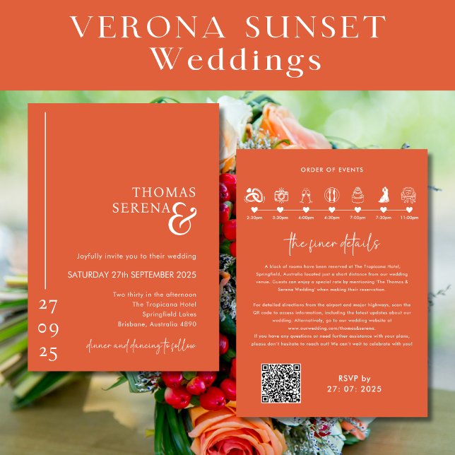 Verona Sunset Orange QR Code Timeline Itinerary  Invitation (Creator Uploaded)