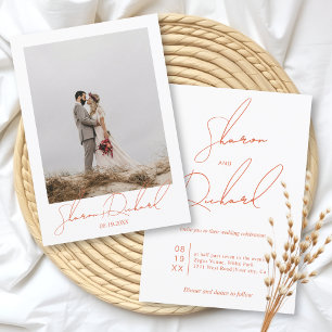 Verona sunset orange script calligraphy wedding Invitation