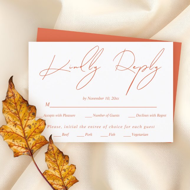 Verona sunset orange script calligraphy wedding RSVP card (Creator Uploaded)