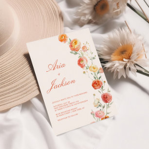 Verona Sunset Orange Wedding Floral  Invitation