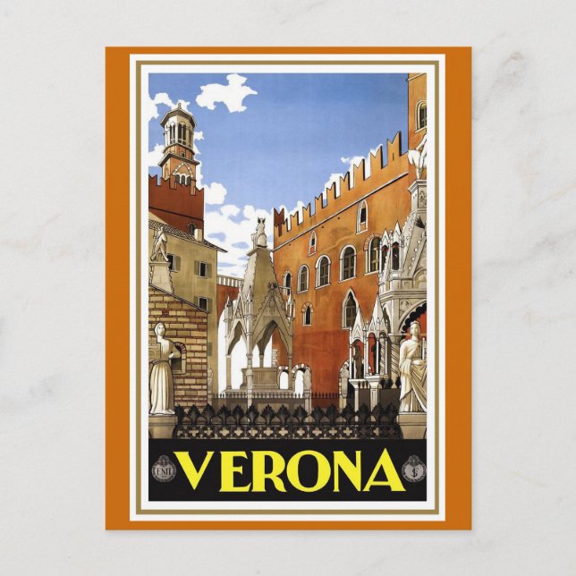 "Verona" Vintage Italian Travel Poster Postcard (Front)