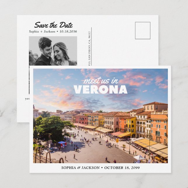 Verona Wedding Save the Date Italian Retro Postcard (Front/Back)