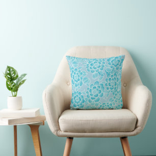 Veronica 💙 Aqua Blue Baroque Floral Throw Pillow