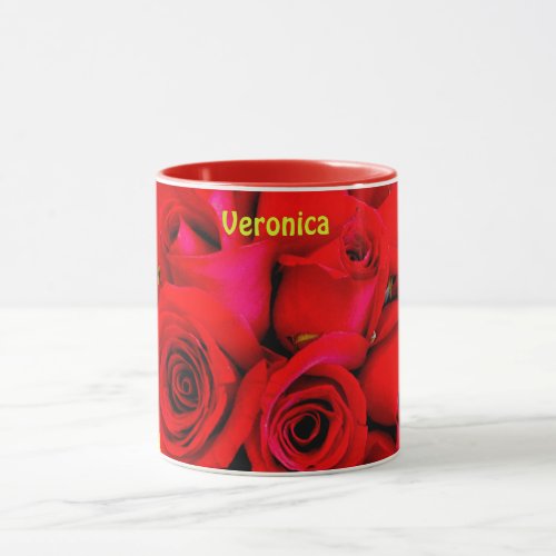 VERONICA  Personalised Red Rose Buds   Mug