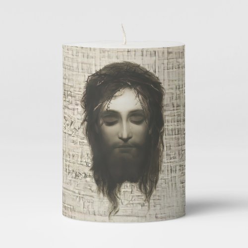 Veronica Veil Shroud Jesus Face Crown of Thorns  Pillar Candle