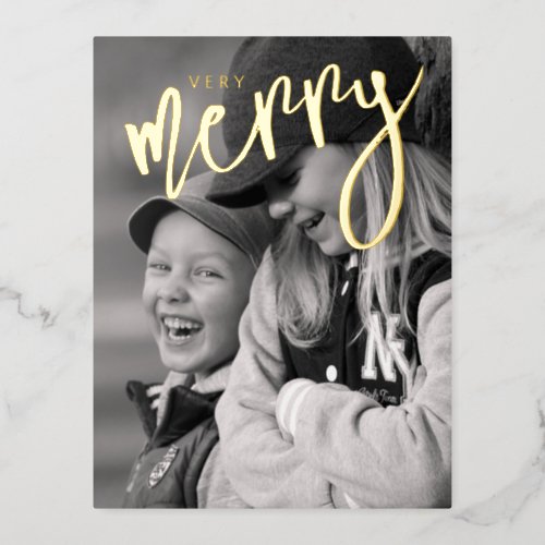 VERRY MERRY  Add Your Photo Foil Holiday Postcard