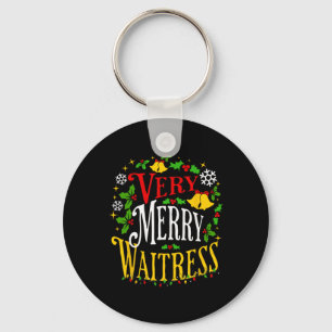 Verry Merry Waitress Christmas Holiday Server Paja Keychain