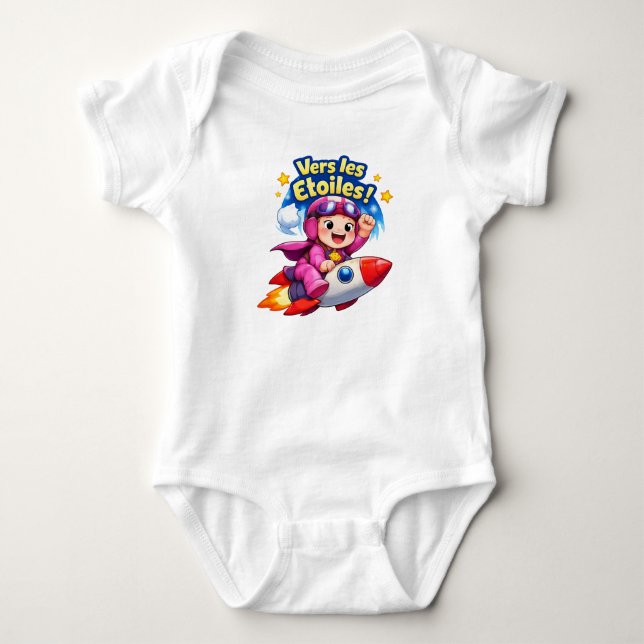 Vers les Étoiles Cute Baby Astronaut Illustration Bodysuit (Front)