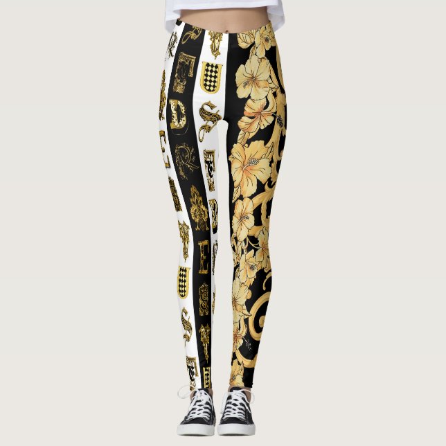 Versace Barocco Font Collection pattern Leggings (Front)