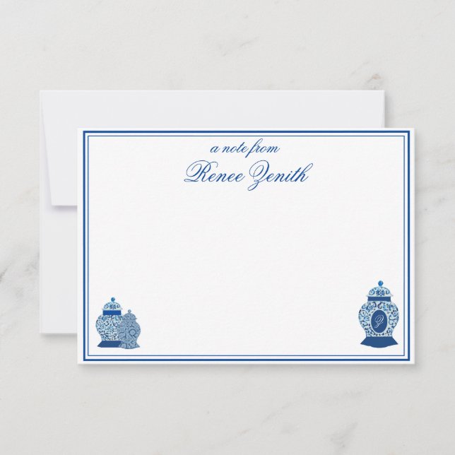 Versailles Chinoiserie Ginger Jar Monogram Z Thank You Card (Front)