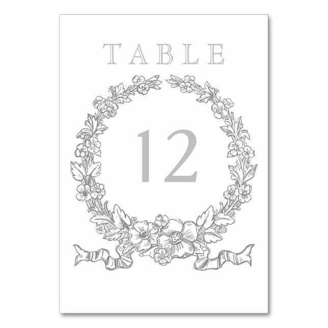 Versailles Grey | Elegant Floral Wreath Table Number (Front)