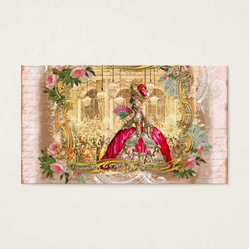 Customizable versailles marie golden framing roses pink second business card